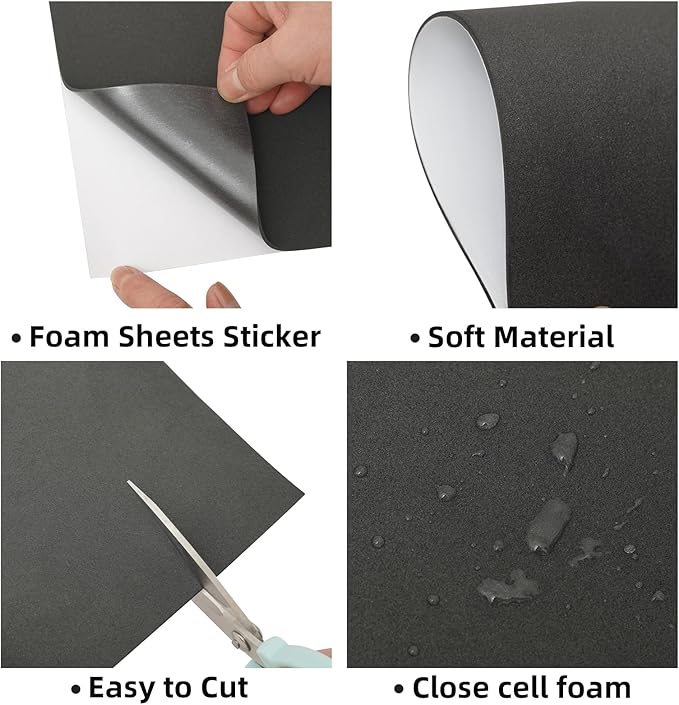 MEARCOOH 20-Pack Self Adhesive Foam Sheets, Black 2mm Sticky Eva Foam Paper 6x9 Inch for Crafts