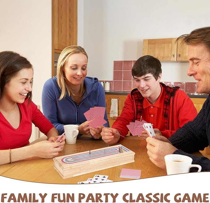 Wooden Cribbage Board Game Set with Storage Drawer & Metal Pegs – Premium 3-Track Cribbage Board with Cards, Portable Travel Strategy Game for Adults, Kids & Family Game Night