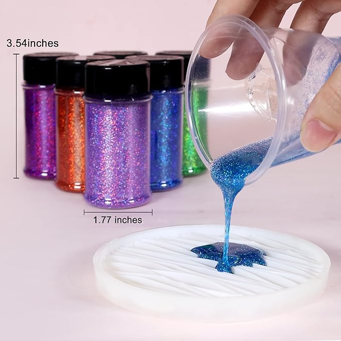Renfio Holographic Ultra Fine Glitter Powder Metallic Resin Glitter 2.11 Oz (60g) PET Flakes Crafts Sequins 1/128" 0.008" 0.2mm Epoxy Chips Flakes for Tumblers Slime - Laser Gold & Silver