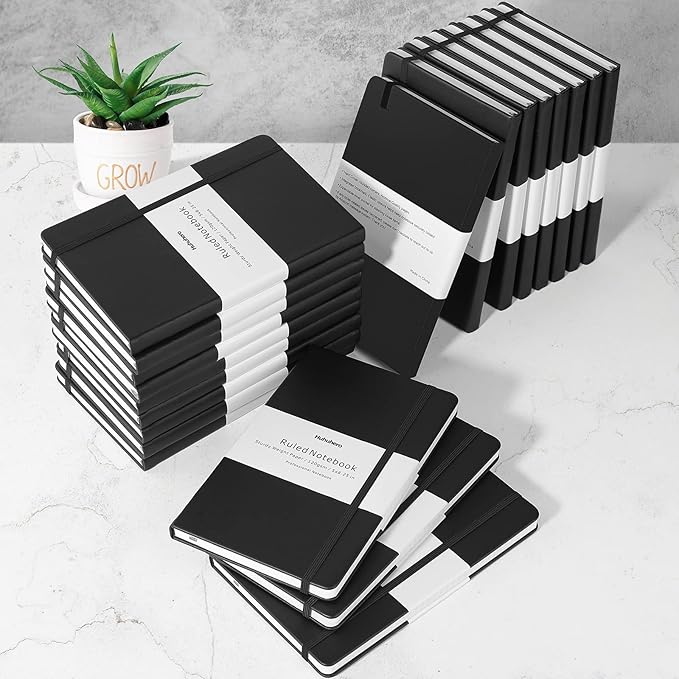 Huhuhero Lined Journal Notebook, 20 Pack Hardcover College Ruled Notebooks for Work School Note Taking, 120 Gsm Thick Paper Journals for Writing, Office School Supplies, 5"×8.25", Black
