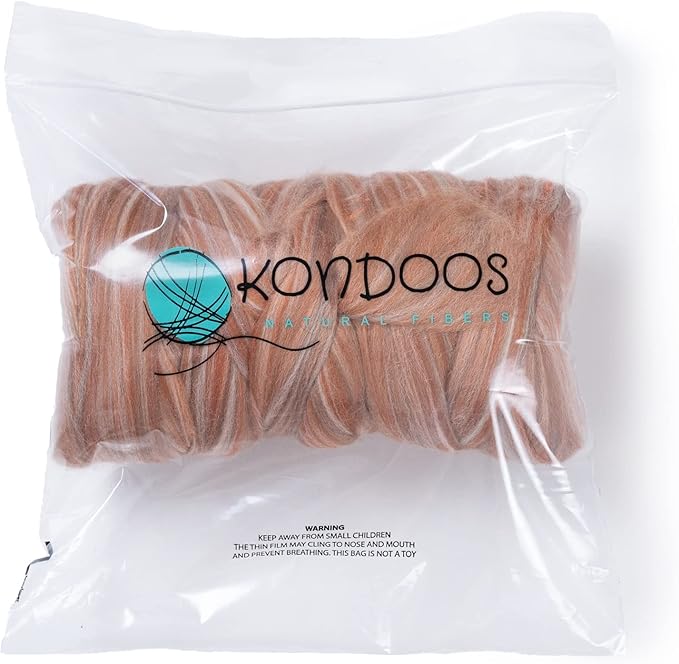 Kondoos multi Colored Natural Wool roving, 1 lb. Best Wool for Needle Felting, Wet Felting, handcrafts and Spinning. (Pebble, 1lb)