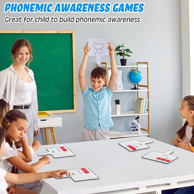Seajan 18 Pcs Magnetic Paddle Set Education Dry Erase Double Side Handheld Answer Board with Magnetic Counters Discs Phonemic Awareness Phonics Games Toy for Students Kids Teaching Supply (Bright)