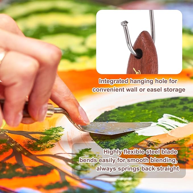MECCANIXITY Pack of 1 Palette Knife No.6, 9.4" Long Palette Knives with Stainless Steel Flexible Spatula Pallet Knife and Wood Handle for Scraping, Mixing, Oil Acrylic Painting Canvas