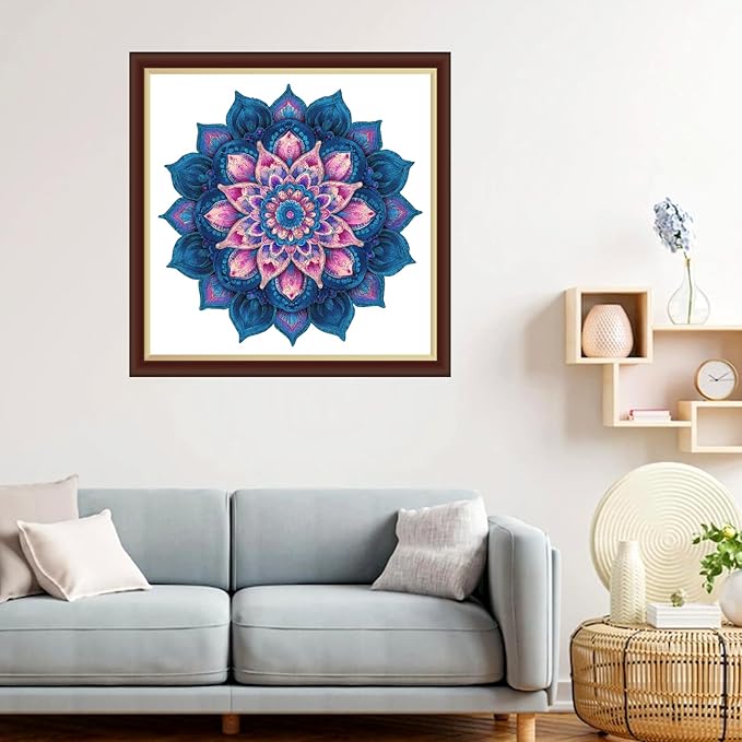 Wooden Puzzles for Adults 471 Pieces, Mandela Lotus Jigsaw Puzzles, Unique Design Color Challenge Adult Puzzles for Family Game Gift, Home Decor, 16.4x16.5 inch