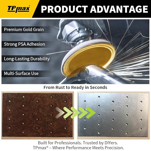 6-Inch 180-Grit Gold PSA Sanding Discs, 50 Pack – Pro-Grade Self-Adhesive Stickyback Sandpaper with Quick-Release Tabs for DA Sander, Fine Automotive/Wood/Metal Sanding