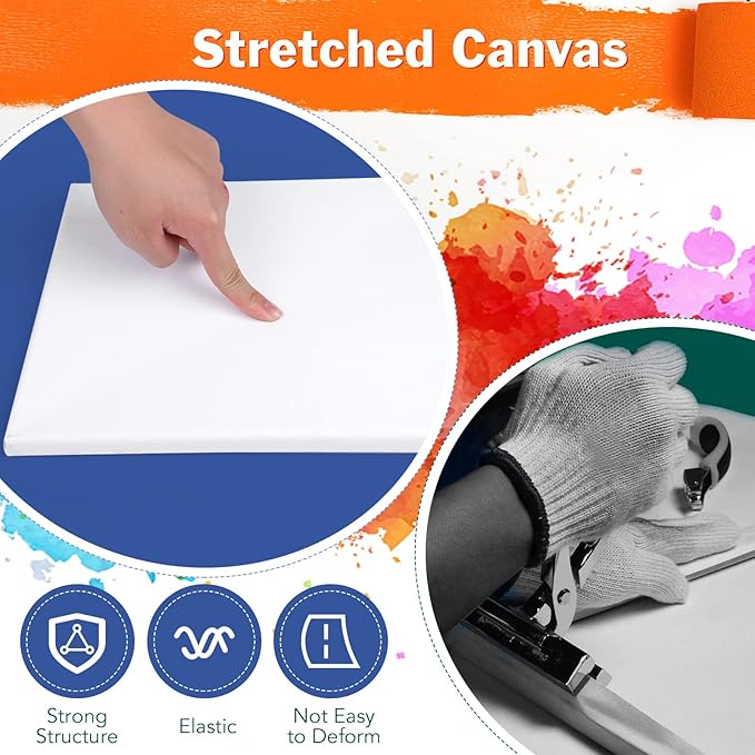 Stretched Canvases for Painting, 8PCS Multi Pack Square Canvas 4×4”, 6×6”, 8×8”, 10×10”(2 of Each), Acid-Free Wood Frame Blank Canvas, Art Canvas Pre Primed for Acrylic, Oil Painting, Tempera.