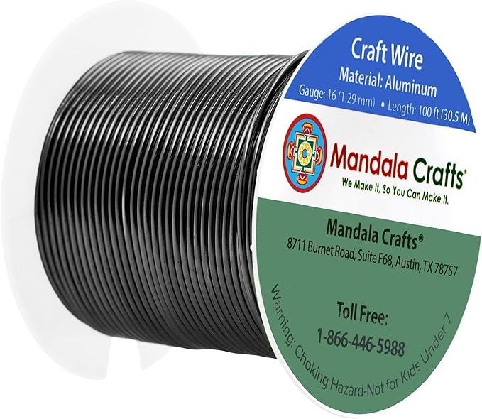 Mandala Crafts 16 Gauge Anodized Aluminum Craft Wire for Jewelry Making - 100 FT Colored Flexible Black Wire - Bendable for Bonsai Armature Crafting Sculpting