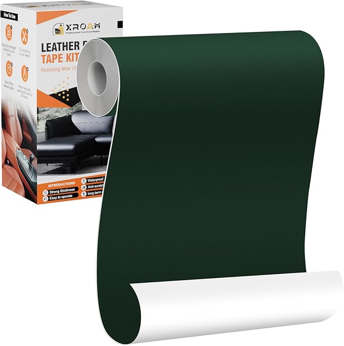 Leather Repair Tape, 4.7x63 inch, Green, Fine Grain, Self-Adhesive, Water-Resistant, Strong Adhesion, For Furniture, Leather, Vinyl
