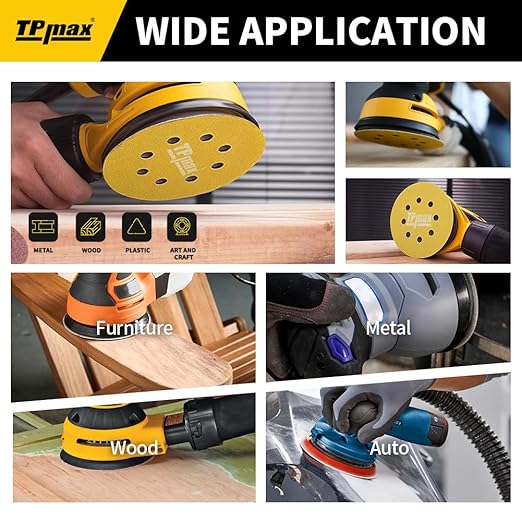 100PCS 5 Inch 400 Grit 125mm 8 Hole Sanding Discs Sandpaper - Premium Gold Round Hook and Loop for Random Orbital Sander - Ideal for Wood, Metal, Automotive