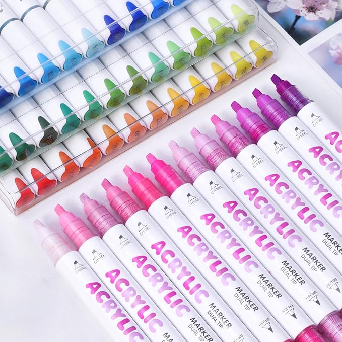 kander 12 Colors Dual Tip Acrylic Paint Markers, Green Color — Extra Fine & Soft Brush Pen Set with Direct Ink Flow for Sketching, Detailing, Coloring on Wood, Canvas, Rock, Glass, DIY Crafts