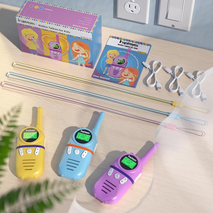 Walkie Talkies for Kids Rechargeable,Toys for Boys and Girls Ages 3-12, 4 Pack Long Range 2-Way Radios, Birthday Gifts,Christmas Stockings, Outdoor Play, Family Games, Hiking Camping Gear