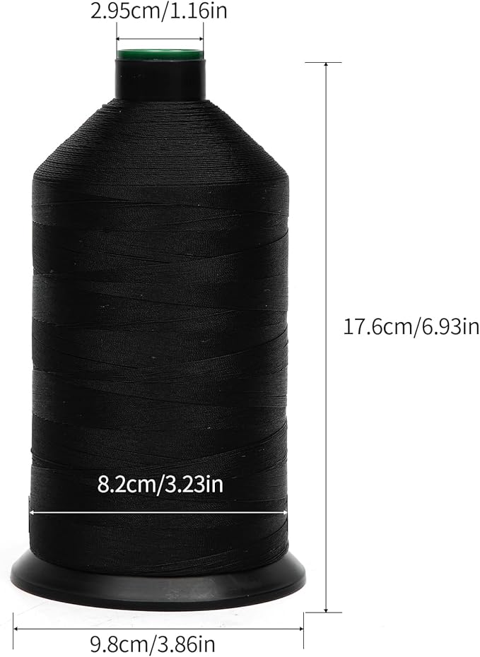 Extra Strong Bonded Nylon Thread #69 Tex70 – 16 OZ, 6000yds, Versatile Stitching Solution for Leather, Upholstery, Canvas Repair and More (Black)