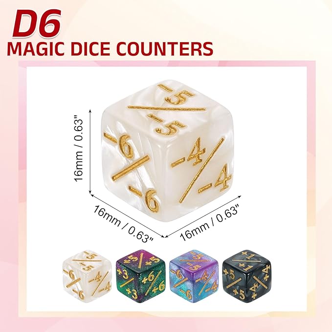 uxcell 48Pcs Magic Dice Counters, Acrylic D6 Life Token Dice Set with Pouch for Standard Cards Gaming Accessories, White Marble, Black Marble, Green & Purple, Blue & Purple