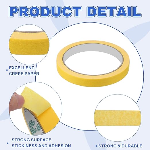 MECCANIXITY Masking Tape 0.5 Inch x 21 Yard Painter's Tape Yellow Paint Tapes for DIY Crafts Arts Drawing Decoration Labeling Car Painting Artist Teachers, Pack of 6