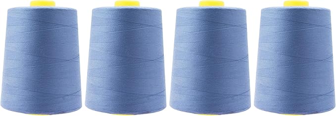 Mandala Crafts 4 Pack of Serger Threads Cones Spools - 20S/2 24000 Yards Polyester Steel Blue Threads for Sergers Machine and Overlock Quilting Sewing Machine