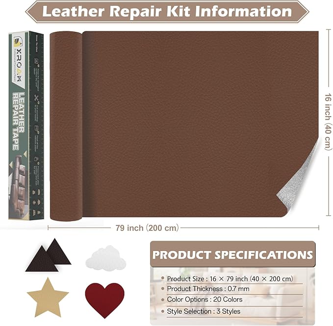 Leather Repair Tape, 16x79 inch Leather Patches for Furniture, Self Adhesive Leather Repair Patch for Sofas, Couches, Leather Covers, Seats, Chairs, Vinyl Repair Tape Beige White