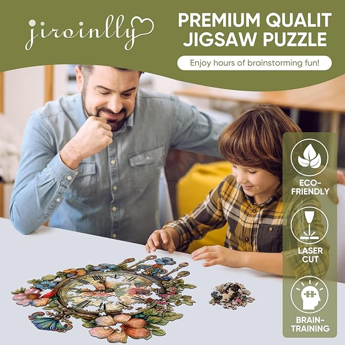 Wooden Jigsaw Puzzles 500 Pieces, Flower Clock Wooden Puzzles for Adults, 18.5'' x 16'' Unique Shaped Wood Puzzle, Beautiful Package, Best Gift for Adults and Kids, Family Game