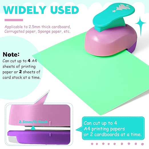 CHENGU 16 Pcs Craft Holes Punch Paper Punchers Scrapbook Punches with Craft Sticker Paper, Round, Star, Square, Heart, Flower, Wave Circle Shape (1 Inch,Christmas)