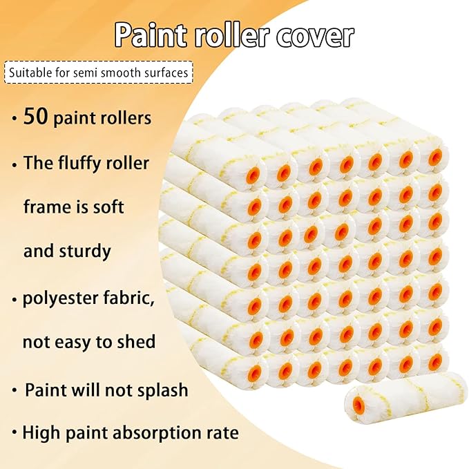 50 Pieces Paint Roller Cover, 6 inch Microfiber Roller Covers, Washable Covers for Roller Frame, House Painting Supplies, Naps for Paint Roller Brush for Painting Walls Ceilings