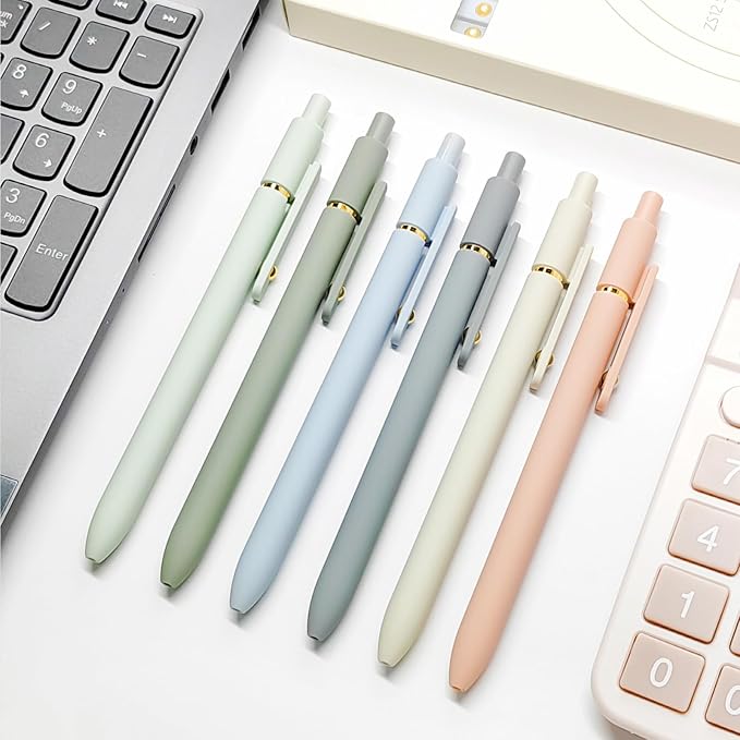 6 Pcs Gel Pens 0.5mm Quick Dry Black Ink Pens Fine Point Smooth Writing Pens, Cute Office and School Supplies Gifts for Women Teacher Students (6 Pcs Morandi Gold)