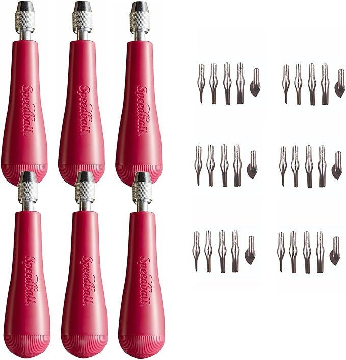 Speedball Linoleum Cutter Kit Assortment #1 (6-Pack) - Linocut Carving Tools for Block Printing, Includes 5 Blades