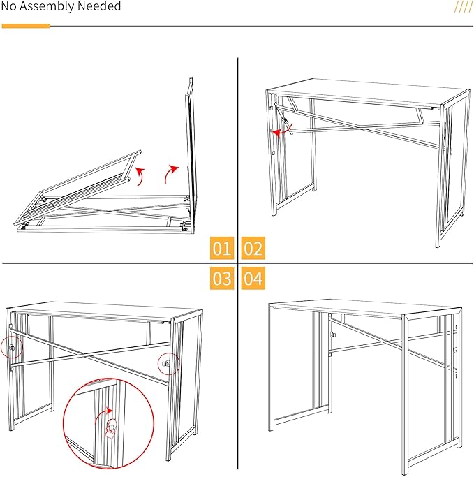 35 inch Folding Small Desk, Writing Gaming Computer Camping Desk for Small Spaces, No Assembly Required Home Office Table, Mahogany