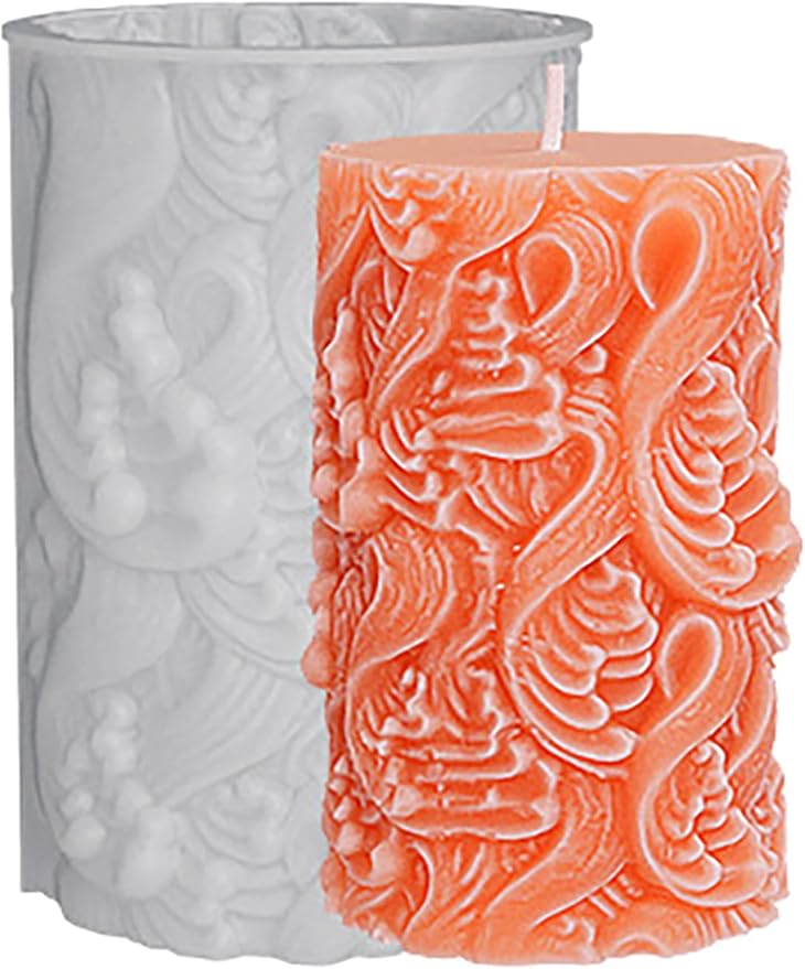 Flower Petal Cylinder Candle Mold - Resin Casting Silicone Molds for Home Decor & Candle Making Wave Spiral Mold