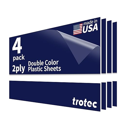 Trotec TroLase | 12"x24"x1/16", 4 Pcs | Blueberry/White | 2 Ply | Modified Acrylic | Laser Engraving Double Color Plastic Sheet | Engraving Blanks for Laser, Saw, Guillotine | Made in USA