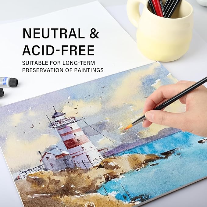 KIWIHUB Watercolor Paper Pad, 9 x 12 in, 100% Cotton, 140lb Medium Rough Artist Painting Drawing Paper Book, Art Supplies for Adults Kids, Watercolors