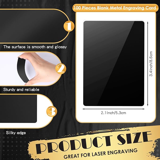 weparmeety 100 Pcs Metal Engraving Blanks Aluminum Sheet Laser Engraving Business Card Multipurpose DIY Gift Cards 86 x 54 x 0.21 mm (Black)