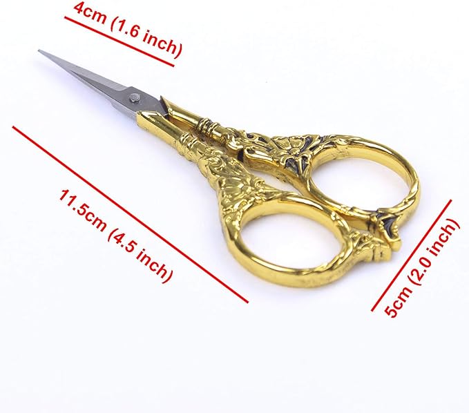 BIHRTC Vintage European Style Scissors Stainless Steel for Cross Stitch Cutting Embroidery Sewing Handcraft Craft Art Work DIY Tool(Gold)