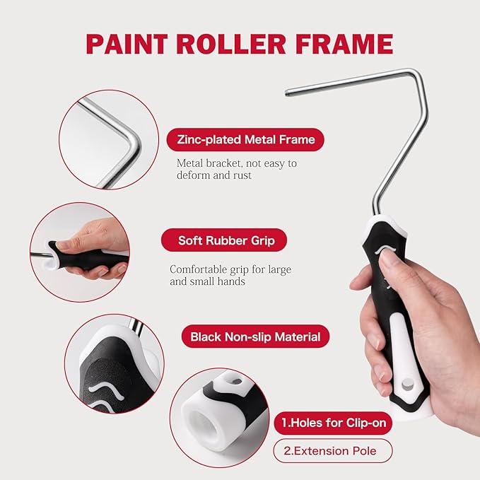 Mister Rui Paint Roller Kit-13 Piece, 4-Inch Microfiber Paint Rollers with Ergonomic Handle, Small Roller Paint Brush, Paint Tray with 3 Liners, Perfect for House Painting, Trim, and Touch-Ups