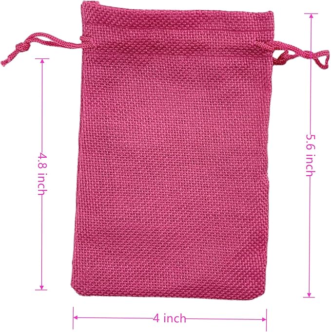 Palmhomee Pack of 25 Burlap Gift Bags with Drawstring Linen Jewelry Pouches Wedding Hessian Jute Bags for Birthday Jewelry and Treat Pouches Party Wedding Favors Gift Art and DIY Craft (4x5.6 Inch, Fuchsia)