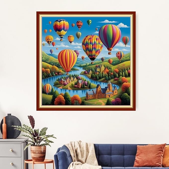 Artvxeay Cross Stitch Kits Stamped Full Range of Embroidery Kits for Beginners Adults 11CT Pattern Stitch Embroidery Kits Needlepoint Kits DIY - (Rainbow Hot Air Balloon 18x18 inch)