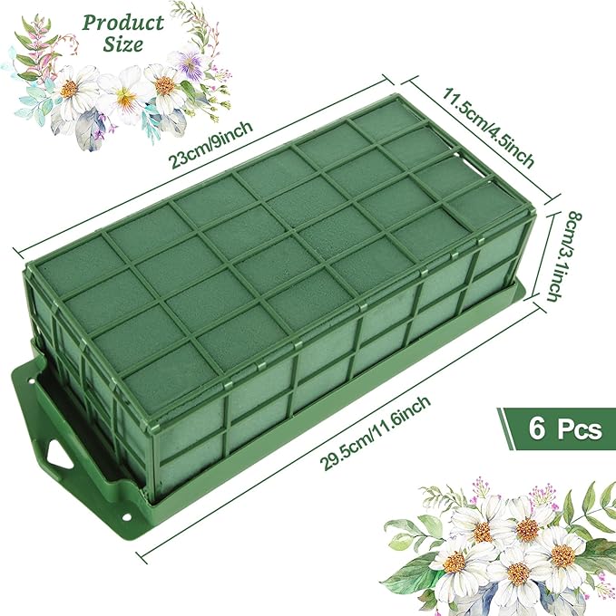 6 Pcs Floral Foam Cage, 11.8" x 4.5" x 3.1" Rectangle Flower Cage Holders with Floral Foam, Floral Arrangement Cage for Artificial Flowers, Fresh Flowers and Home Decoration