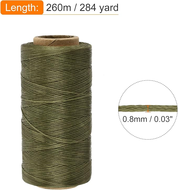 MECCANIXITY Waxed Thread,284 Yard 0.8mm 150D Flat Wax Thread Polyester Waxed String for Leather Sewing Hand Weaving Book Binding Home Decoration,Dark Green