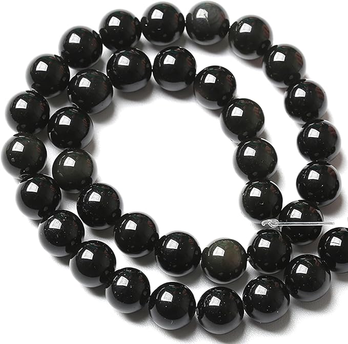 12MM 32pcs Natural Black Obsidian Stone Energy Healing Beads Round Loose Beads for Jewelry Making Bracelet 1 Strands 15"