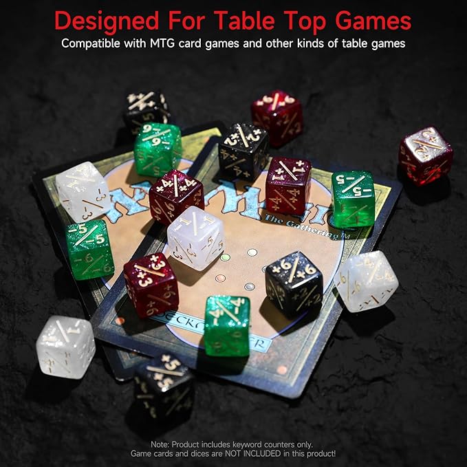 SIXPOINTS 108PCS 12mm MTG +1/+1 Tokens 6 Sided Dice & Keyword Counters Tokens Set for Magic The Gathering, MTG, TCG, Card Games Accessories