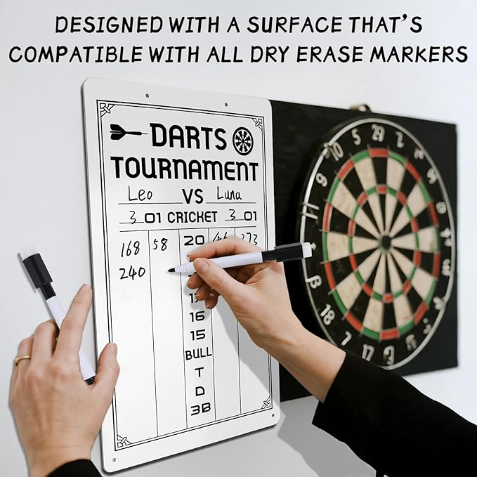 Dart Scoreboard-Dry Erase Scoreboard for Cricket and 01 Games, Dart Board Accessories with 2 Dry Erase Makers(15.3 x 9.8 inches)