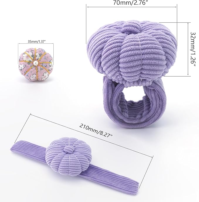Wrist Pin Cushions, Sewing Needle Cushion kit with 1Pcs Elastic Strap Finger Ring Pincushions, Adjustable Strap Handcraft Needles Holder for Sewing and Quilting. (Purple)