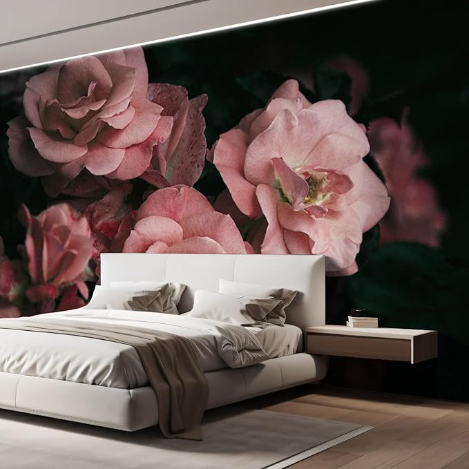 wall26 Wall Sticker/Wall Mural Dark Rose Flower Blossoms Nature Wilderness, Not Peel and Stick, Non-Woven Wallpaper Decorative for Bedroom, Living Room, Office - 120x120 inches