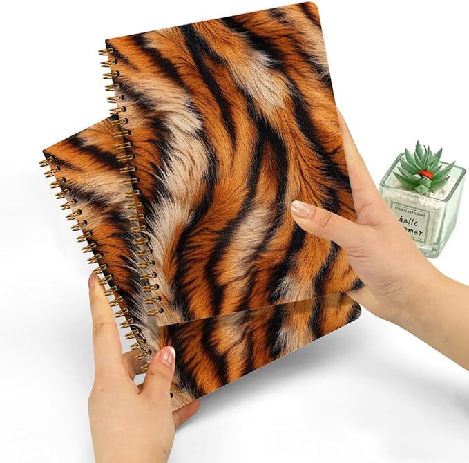 2 PCs Tiger Journaling Notebooks Tiger Print Spiral Notebook Animal Print Aesthetic Design Gifts for Women Teen Girls Note Books Journals for Writing Hardcover Notebook Office Classroom Supplies