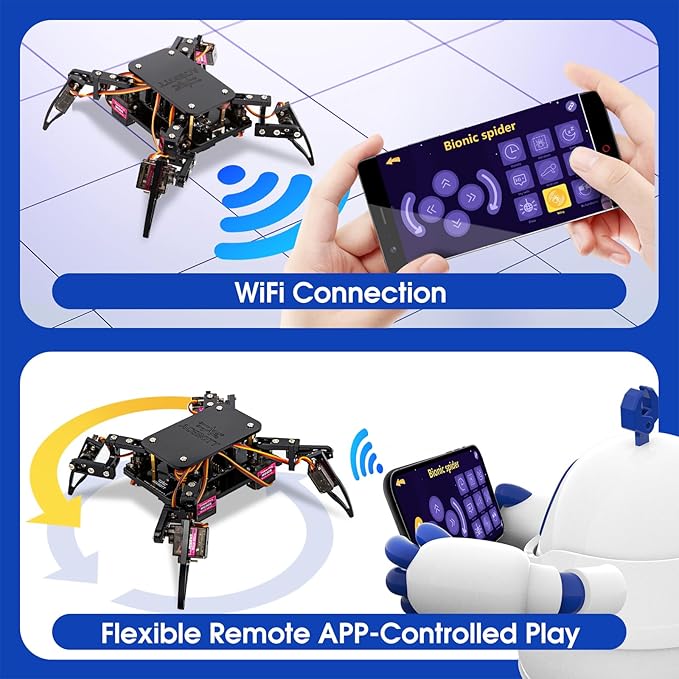 STEM Toys Programmable Bionic Spider Robot Kit, Science Kit for Kids Age 8-12, Teens DIY Robotics Building Toy, Walking Crawling, App Remote Control, Boys Gift Girls Adults Birthday