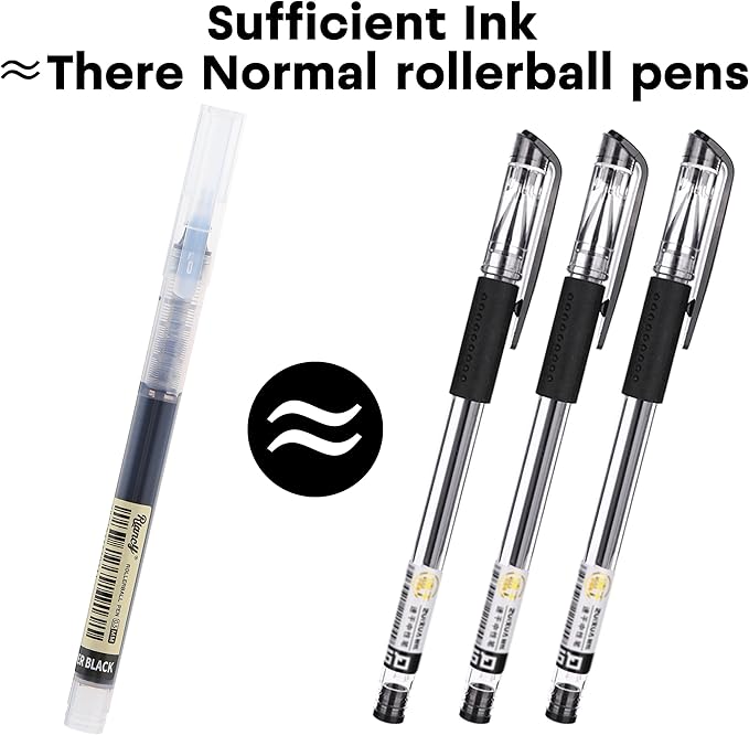 RIANCY 12 Pack Black Liquid Ink Rollerball Gel Pens, 0.5mm Extra Fine Point Tip, Smooth Writing Quick Drying No Smear No Bleed for Journaling, Drawing, Sketching, School Notes & Art Supplies