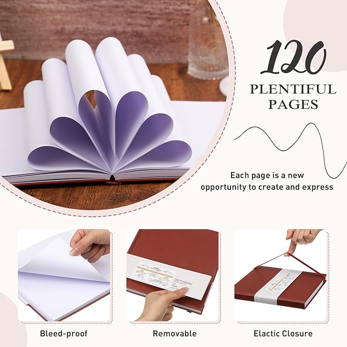 Moinchore Back to School Gifts Square Sketchbook 8 x 8 Inch Hardcover Art Sketch Book Drawing Papers 120 Pages, Mixed Media Journal Notebook with Elastic Closure Sketchbook for Drawing(Dark Red)