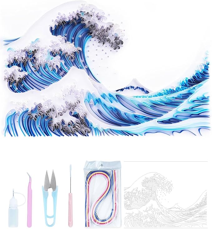 Uniquilling Quilling Kit Paper Quilling Kit for Adults Beginner, Handmade DIY Craft Quilling Paper Filigree Painting Kit Tools, Room Wall Art Decor Gifts, 16 * 20-inch Great Wave Off Kanagawa (Basic)