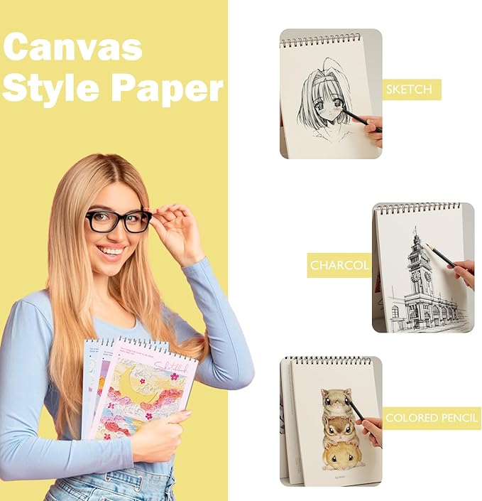Cute Sketchbook with Blue Cover 8 x 11.5 - Sketchbook for Drawing Spiral Bound, 45 Sheets (90 Pages) 68lb/100gsm - Acid-Free Sketch Pad for Teens, Adults, Artists, Sketch Book for Kids Ages (Blue)