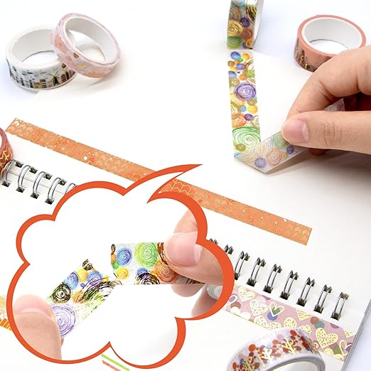 MPOPUUL Gold Foil Washi Tape Set 12 Rolls - Blooming Masking Tape, Decorative Tape for Bullet Journals Supplies, Gift Wrapping, DIY Crafts, Scrapbooking, Planners
