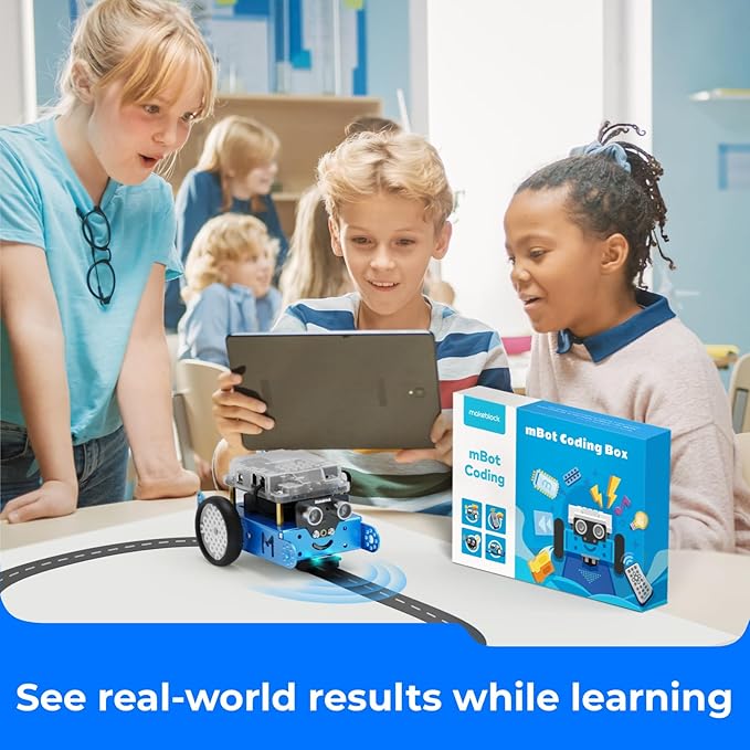 Makeblock mBot Robot Kit with Scratch Coding Box, STEM Projects for Kids Learn to Code with Scratch Arduino, Programmable Robot with 4 Programming Learning Projects, Gifts for Boys Girls Aged 8-12