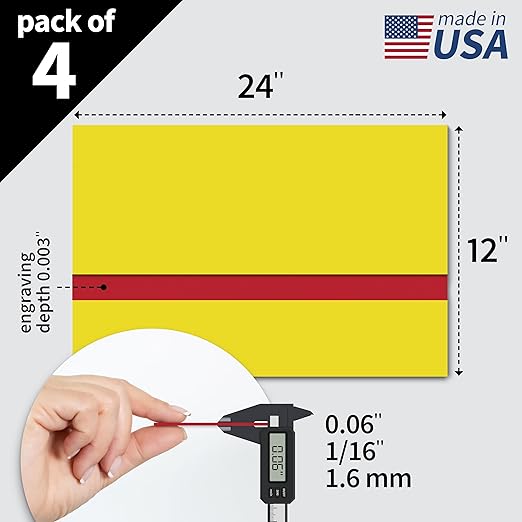 Trotec TroLase | 12"x24"x1/16", 4 Pcs | Yellow/Red | 2 Ply | Modified Acrylic | Laser Engraving Double Color Plastic Sheet | Engraving Blanks for Laser, Saw, Guillotine | Made in USA